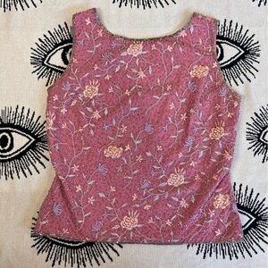 Marina Women's Pink Floral Beaded Embroidery Y2K Tank Top M
